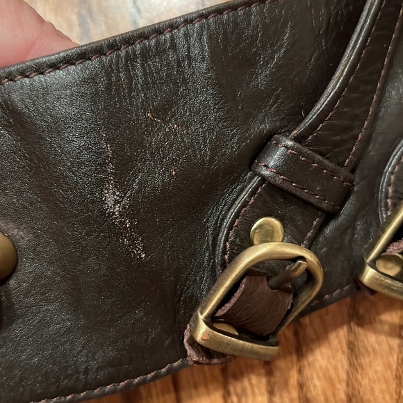 Blush Blush Black Leather And White Calf Hair Wide Belt With Scrolls & 2 Buckles - Picture 9 of 10